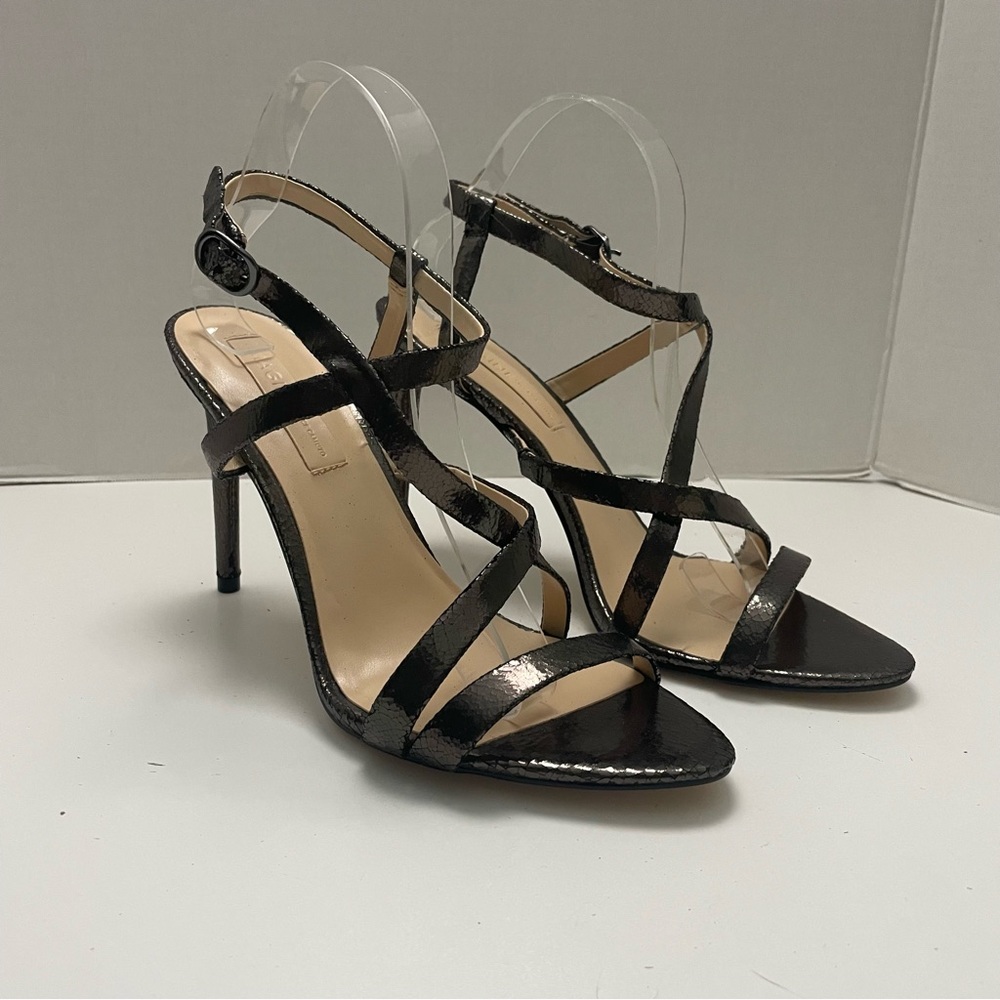 Vince Camuto Heels Stiletto Leather Warm Anthracite Cracked Metallic Bronze
